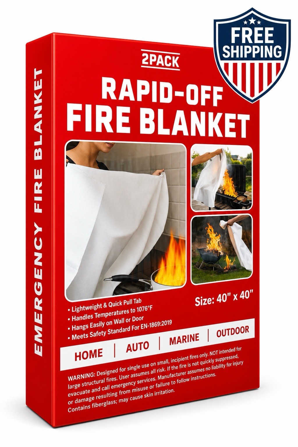 2 Pack Emergency Fire Blanket 40×40 Fiberglass Kitchen Home BBQ Auto Safety