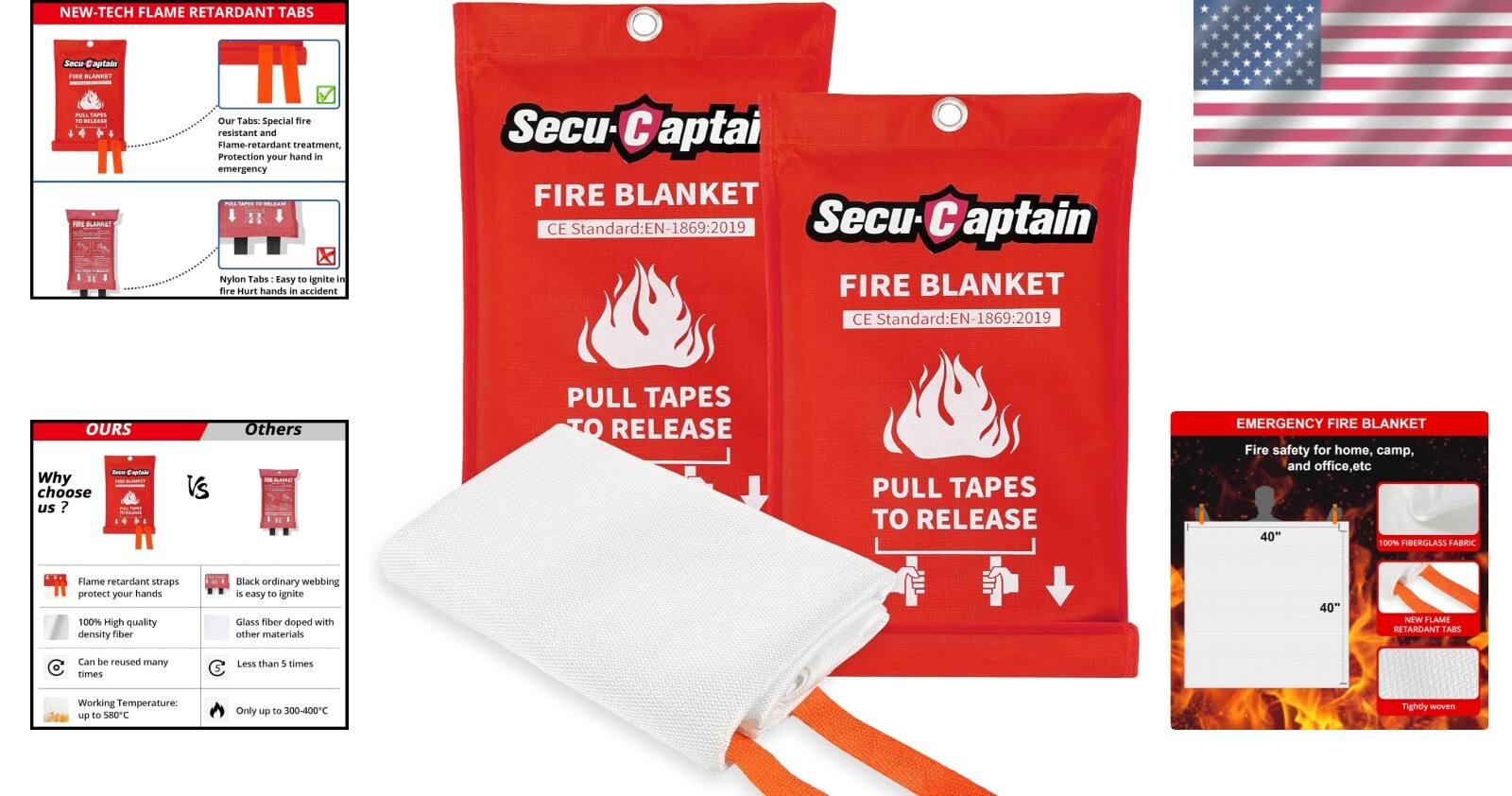 Essential Fire Blanket Set – 2 Pack 40″x40″ Flame Resistant for Peace of Mind