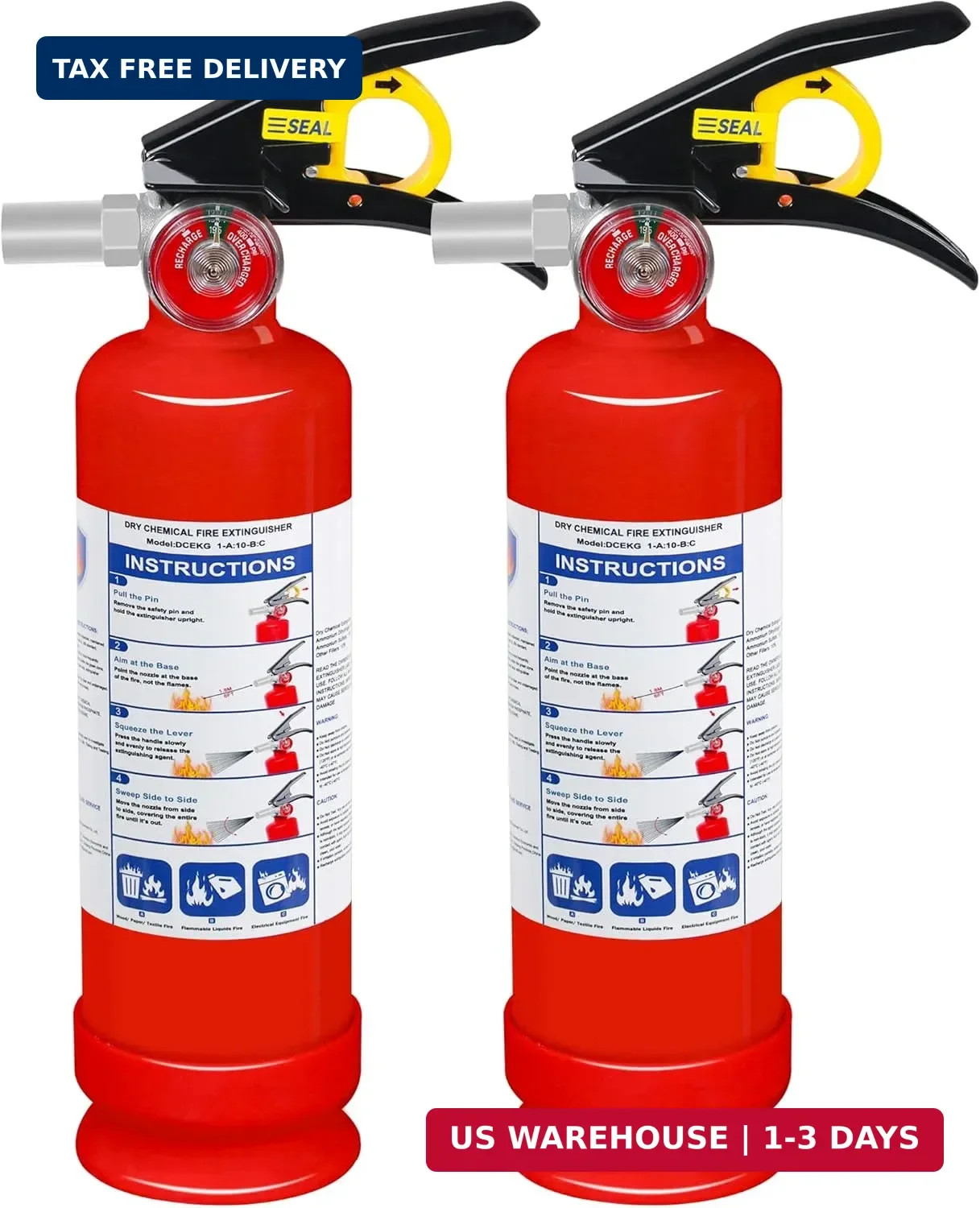2-Pack ABC Dry Chemical Fire Extinguisher, 2.5 lb 1A:10B:C Fire Extinguisher for