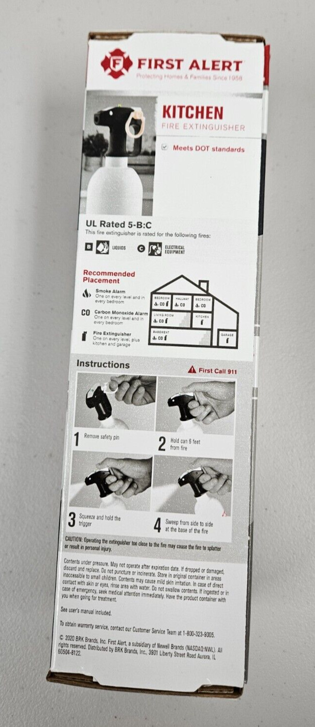 First Alert Kitchen Fire Extinguisher 1474144 Kitchen5 5-B:C Liquids Electrical
