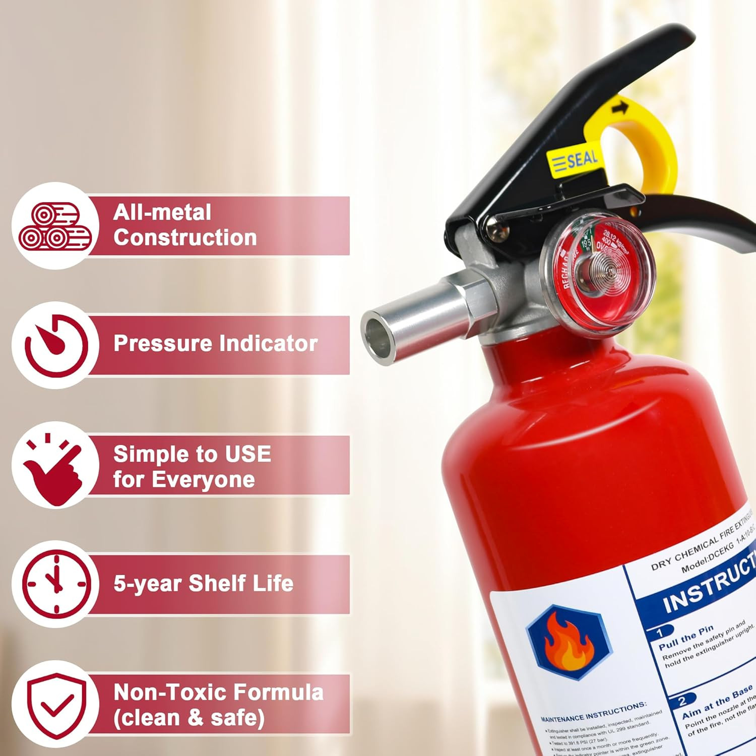 4-Pack ABC Dry Chemical Fire Extinguisher, 2.5 Lb 1A:10B:C Fire Extinguisher for