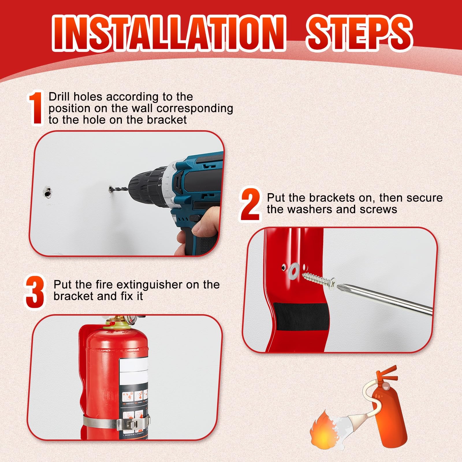 Fire Extinguisher Wall Mount Bracket 5 lb Stainless Steel Vehicle Red 2 PCS