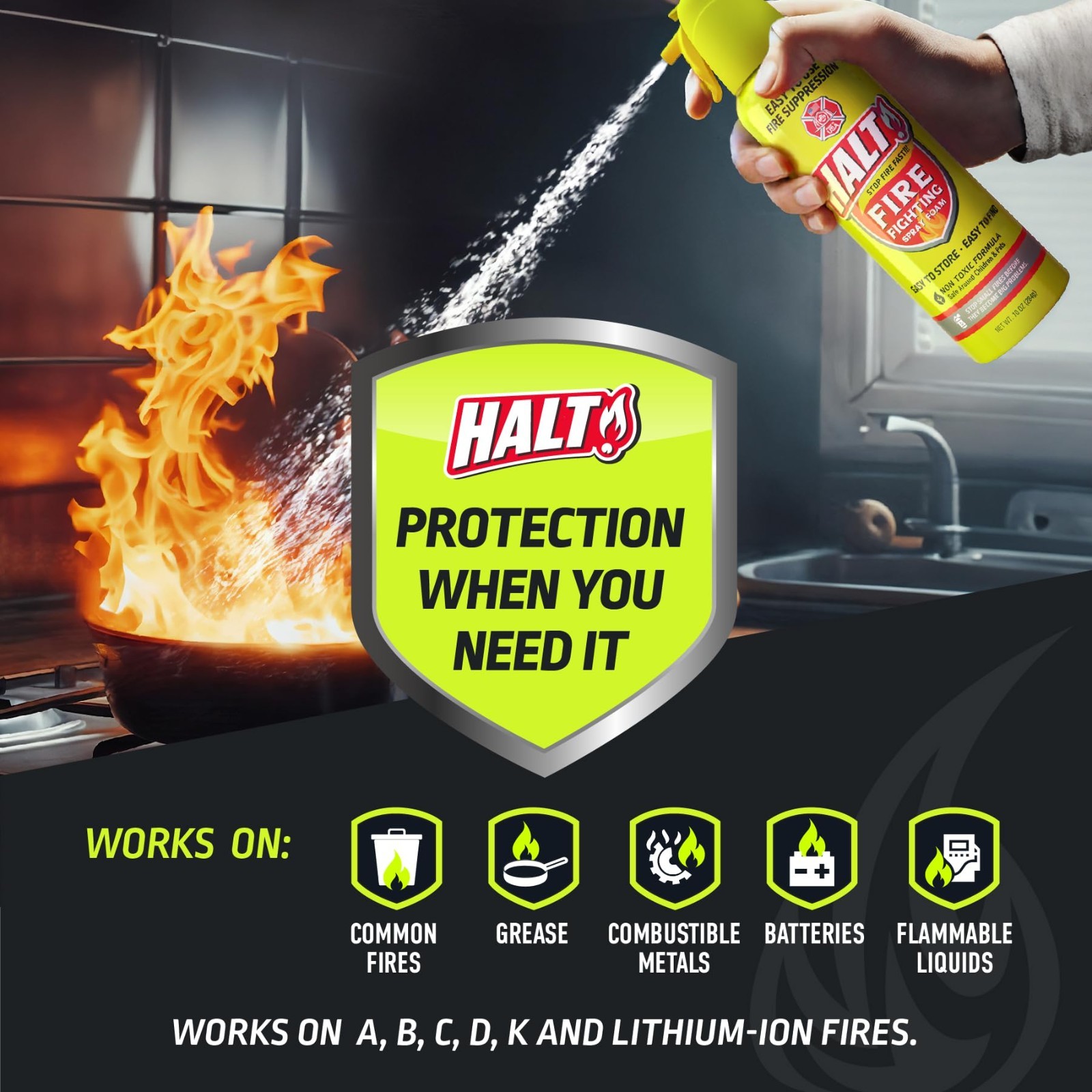 10oz Non-Toxic Fire Safety Spray – PFAS-Free Handheld Suppressor, Portable for H