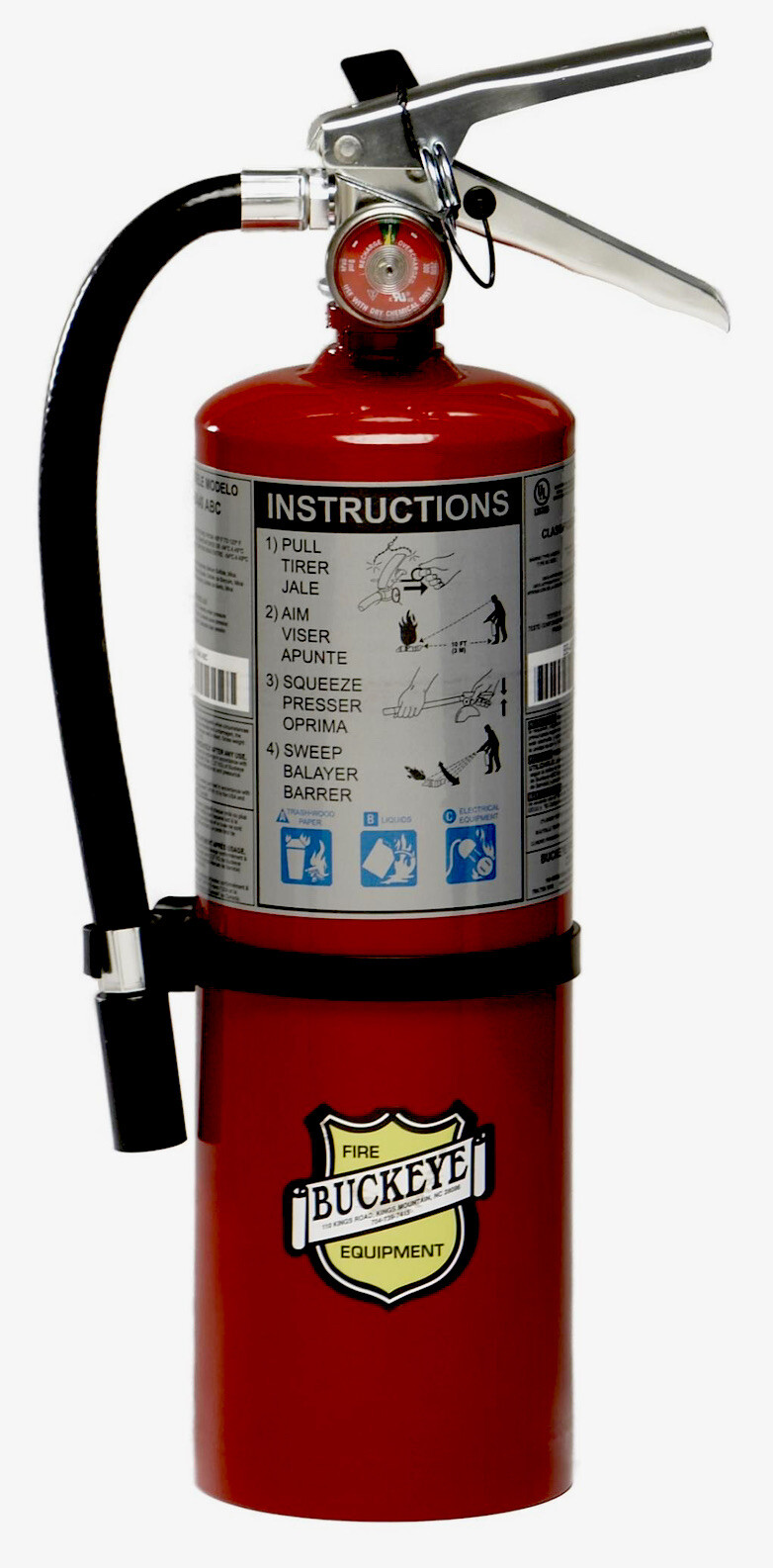 Buckeye 10914 Fire Extinguisher, 3A:40B:C, ABC Dry Chemical, 5 Lb