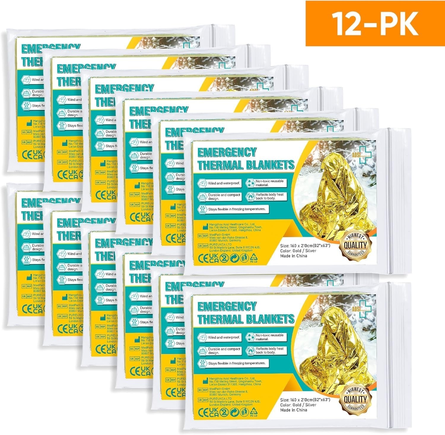 Emergency Blanket 12-Pack Emergency Gold Foil Blanket– Perfect Outdoors Hiking