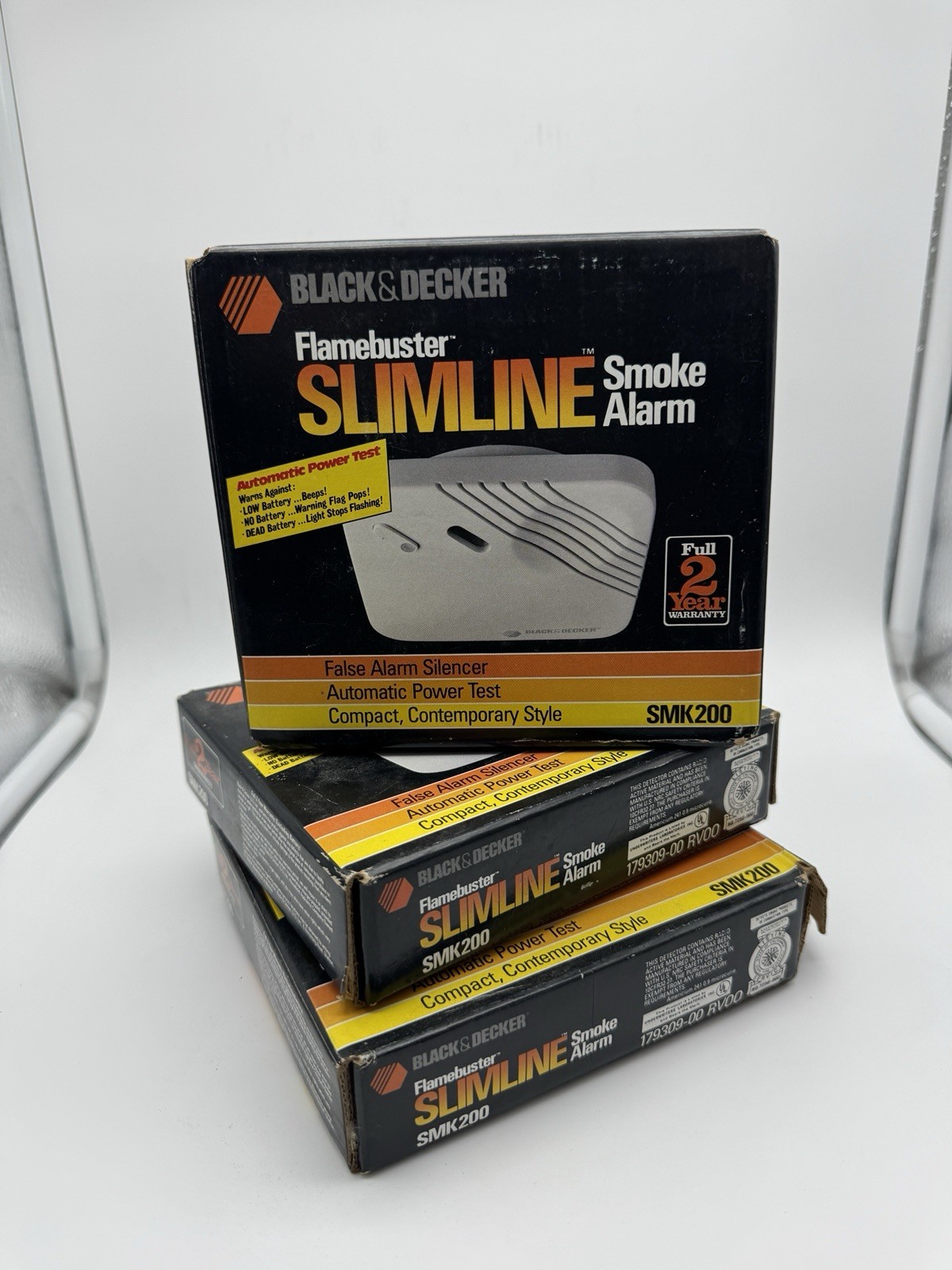 Set of 3 Black and Decker Flamebuster Slimline SMK100 Smoke Alarms NEW SEALED
