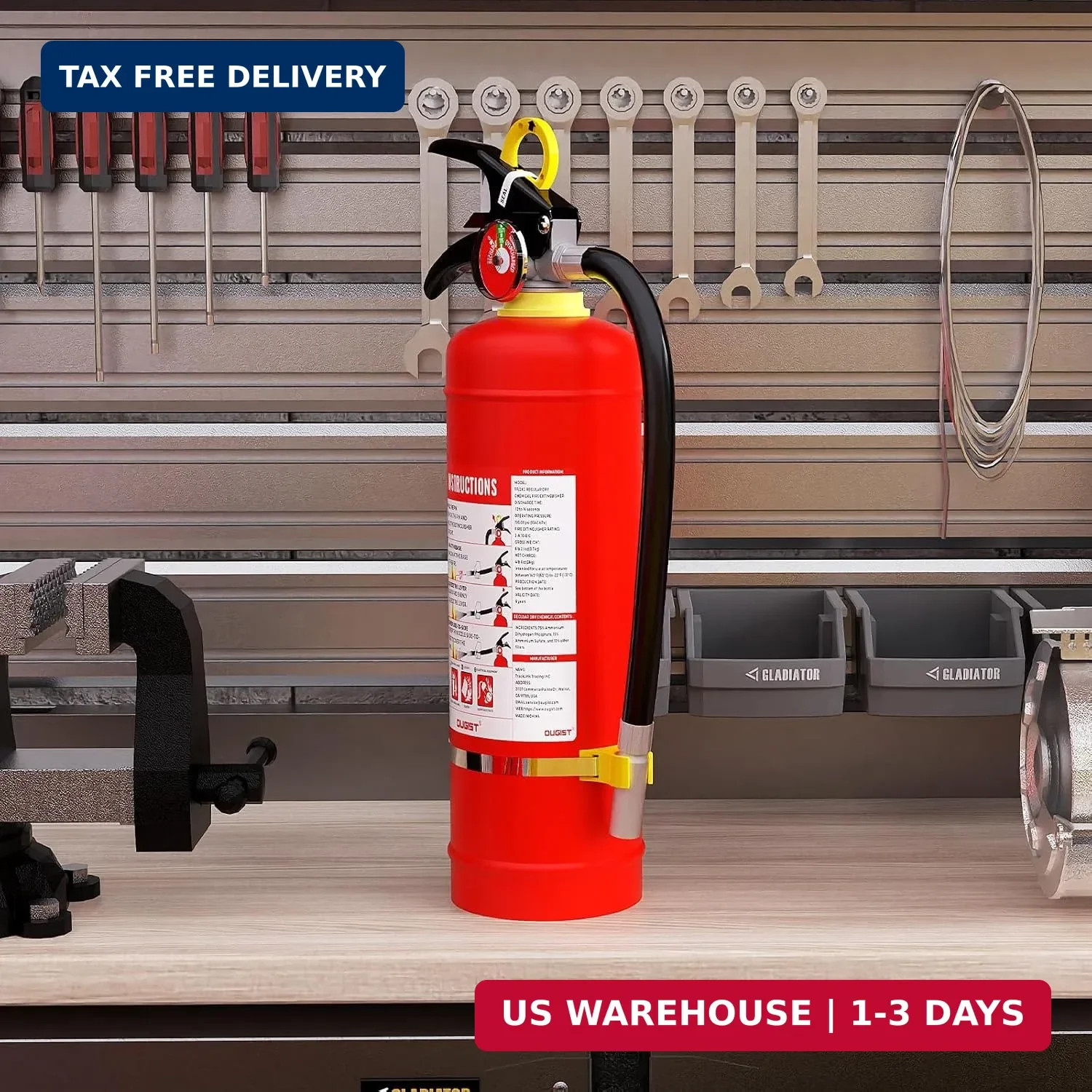 Ougist ABC Dry Chemical Fire Extinguisher, 5 lb – 2-A:10-B：C Rated for Home, Off
