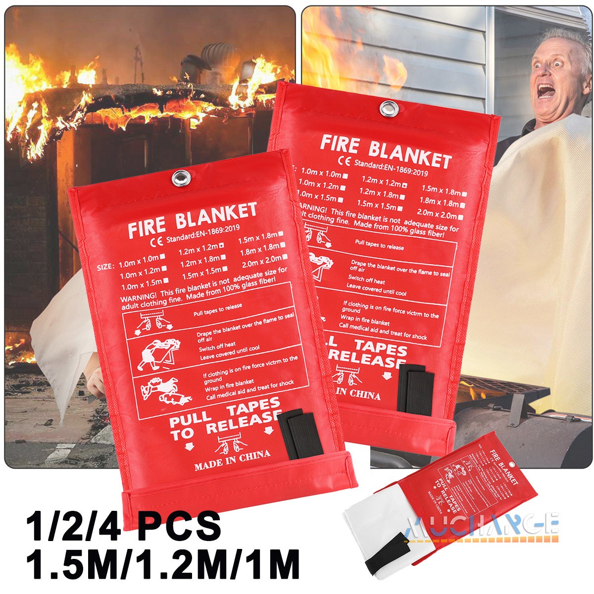 Large Emergency Fire Blanket Home Fiberglass Emergency Office Retardant 3 Sizes