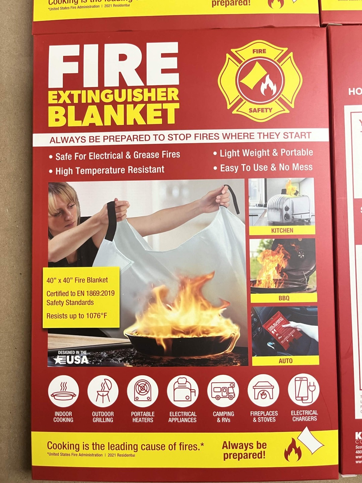 Klear Concepts Fire Blanket 4 Pack 40 x 40 Emergency Fire Suppression Kitchen