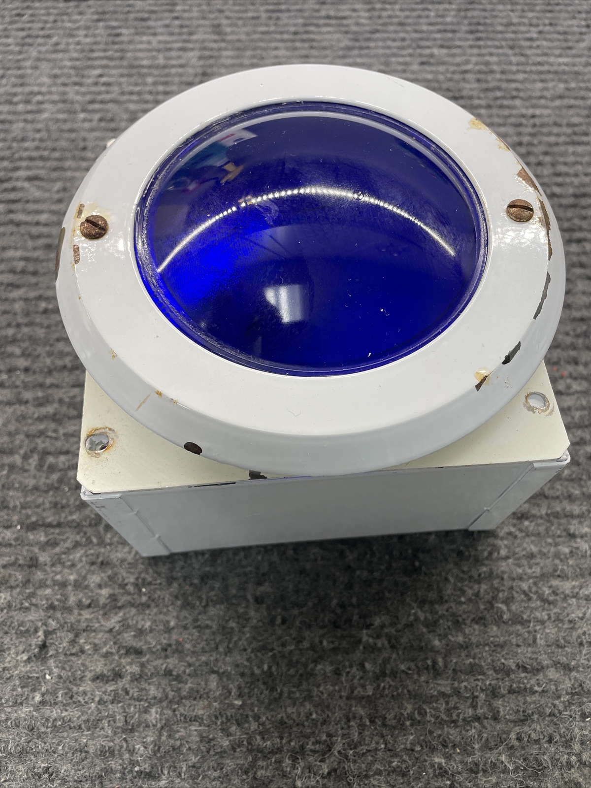 Blue Wall Recessed Fire Alarm Light Above Fire Extinguisher Vintage Retro Cole