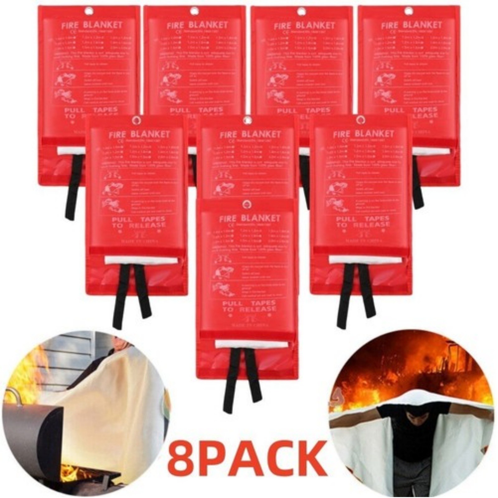 8PCS FIRE BLANKET Fiberglass Hero 39”x39” Emergency Home Retardant Prepared