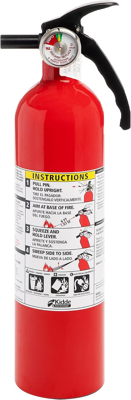 Kidde Fire Extinguisher for Home, 1-A:10-B:C, Dry Chemical Extinguisher, Red, Mo