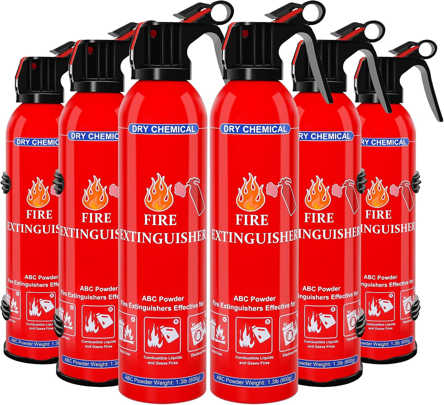 6 Pack ABC Dry Chemical Fire Extinguishers, Portable Dry Powder Fast-Acting Fire