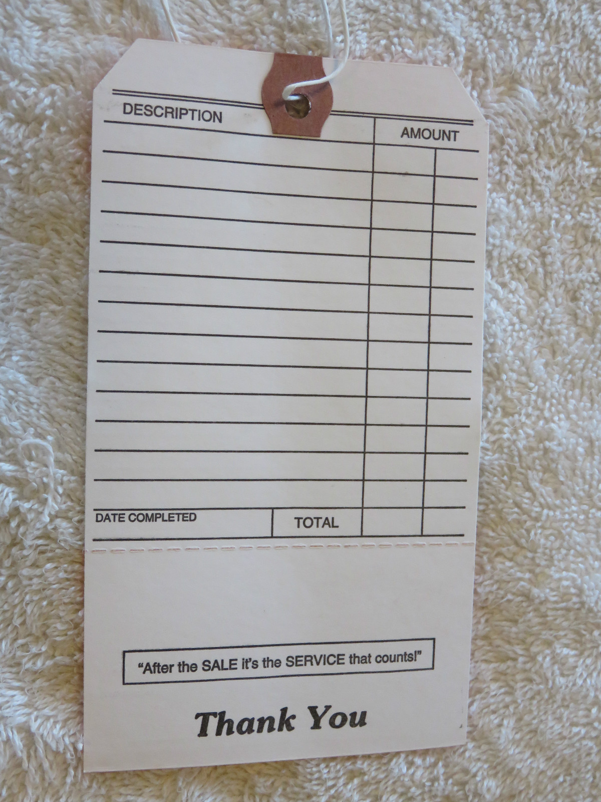 🎯🎯LOT OF 25-“CUSTOMER REPAIR TAGS” PERFORATED W/LOOP STRING.🎯🎯