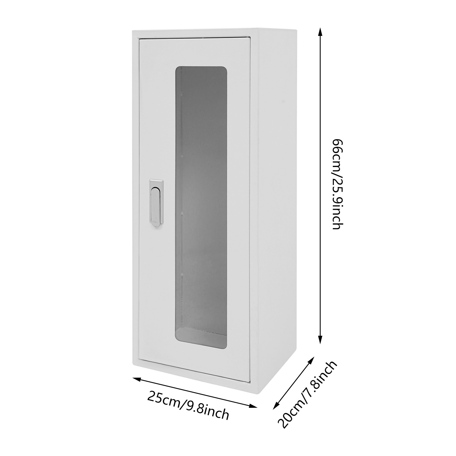 Commercial Fire Extinguisher Cabinet Steel Glass Wall Mount 66x25x20cm