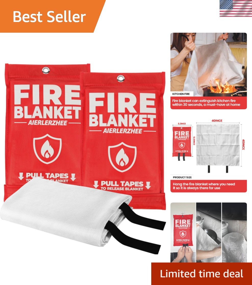 Emergency Fire Blanket Set – 40″ x 40″, Fiberglass, Reusable for Home & Travel