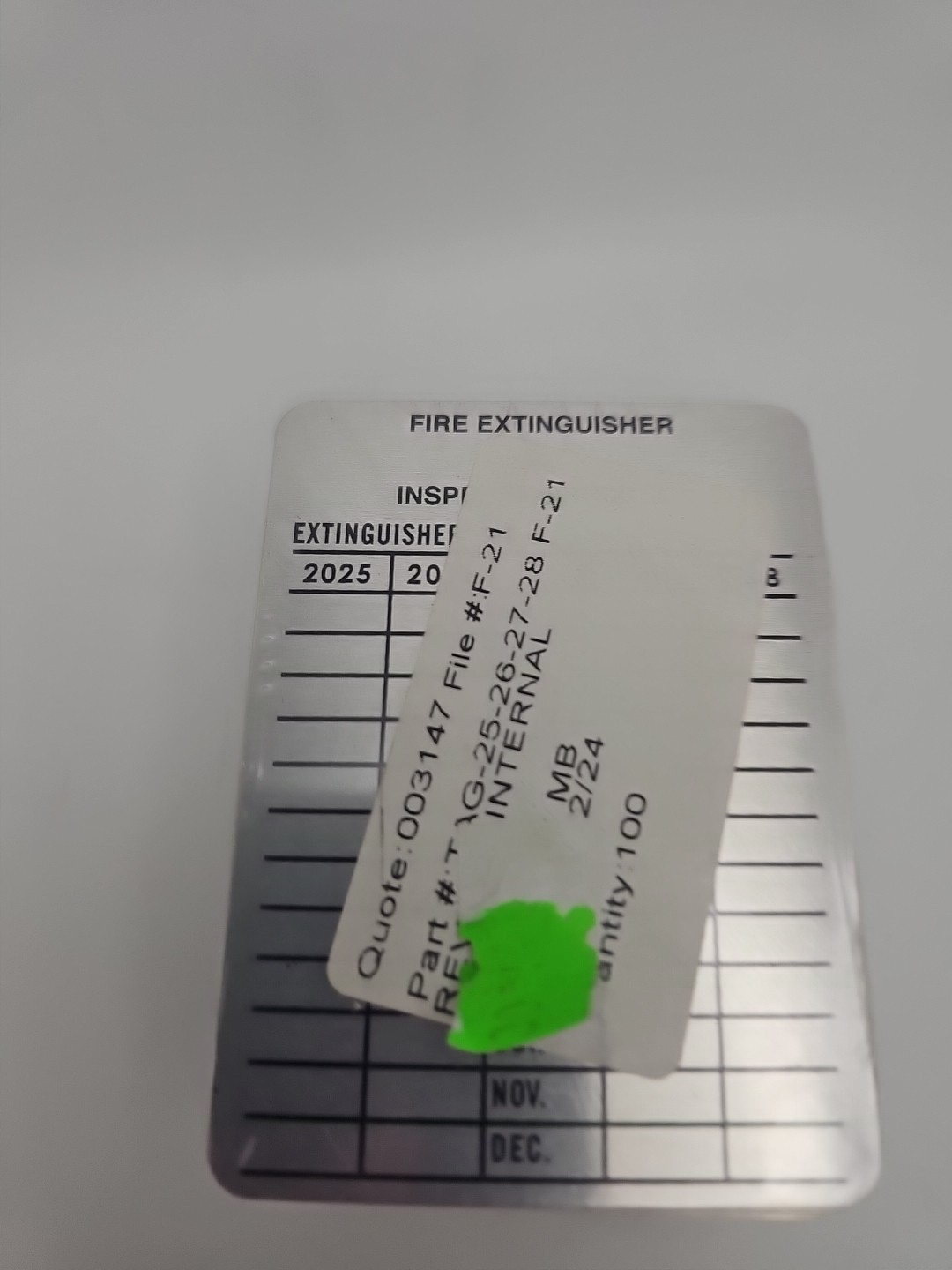 100-METAL FIRE EXTINGUISHER 4-YEAR INSPECTION TAGS 2025 – 2028 Sealed (D2)