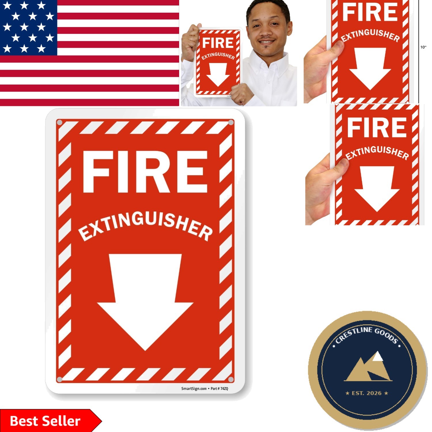 Weather-Resistant 10×7 Fire Extinguisher Sign with Pre-Cleared Mounting Holes