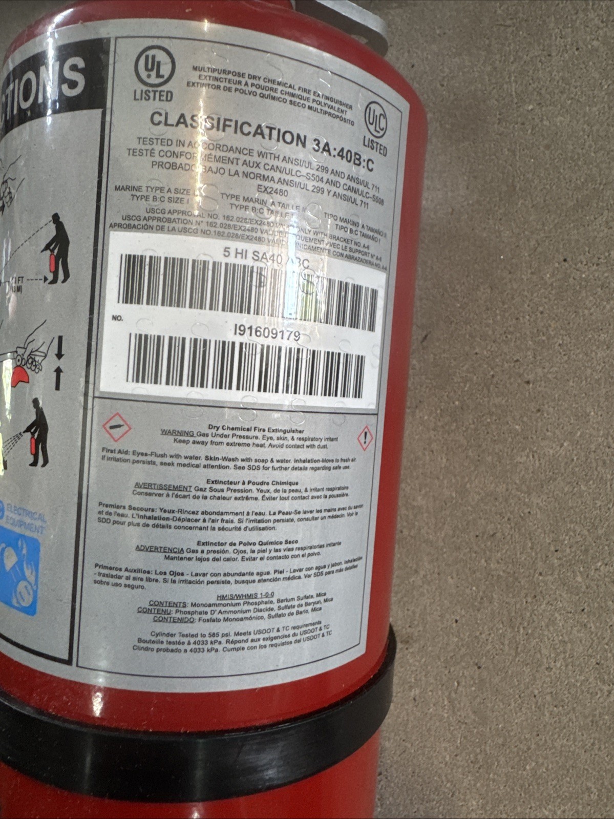 Buckeye Dry Chemical Fire Extinguisher UL Listed Commercial A B C 5HI