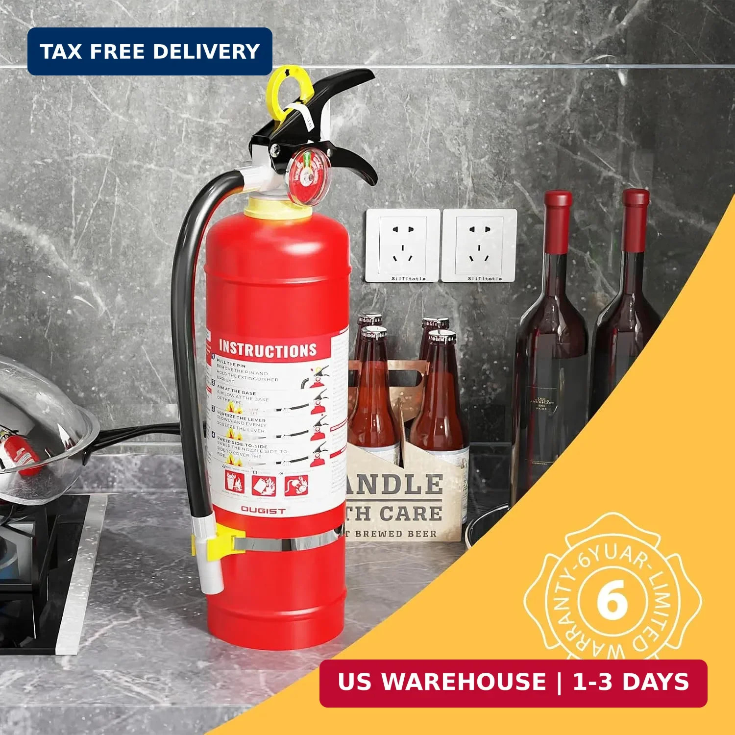 Ougist ABC Dry Chemical Fire Extinguisher, 5 lb – 2-A:10-B：C Rated for Home, Off