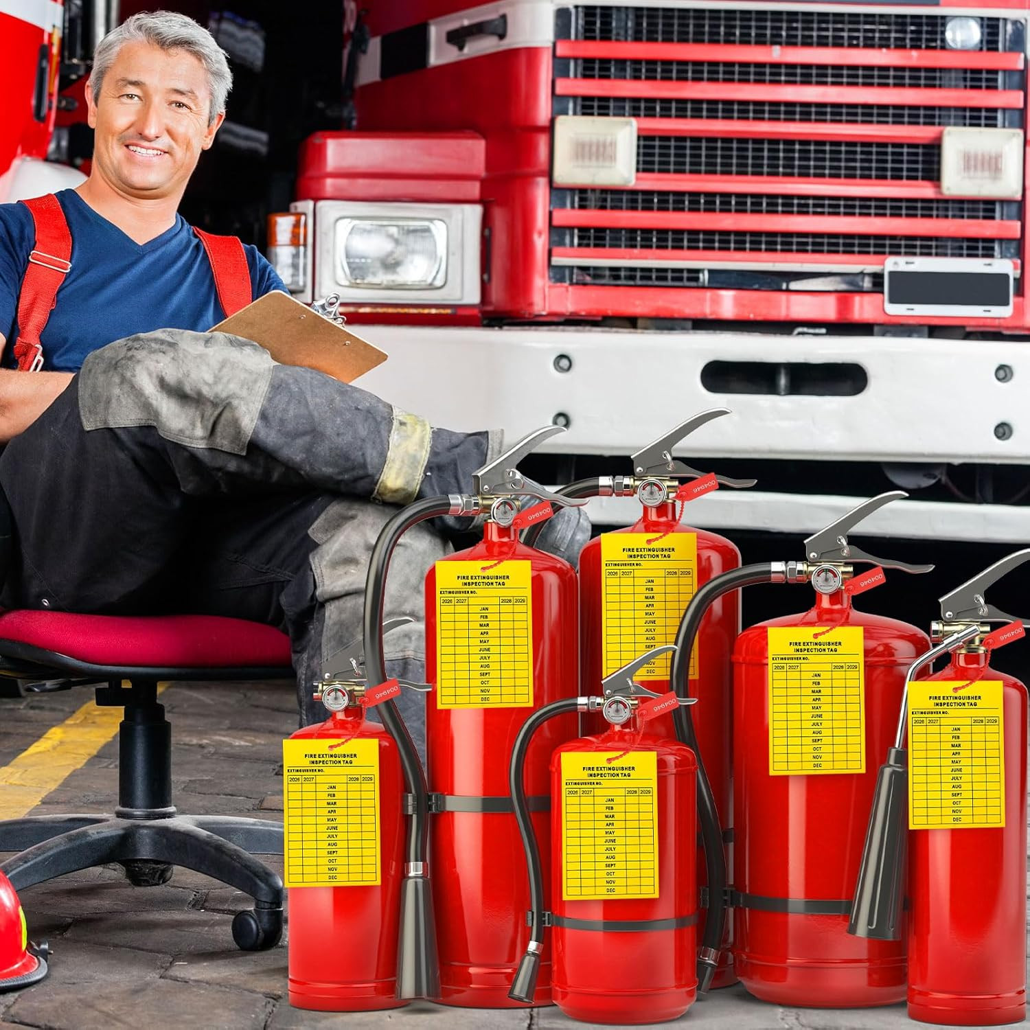 101 Pieces Monthly Fire Extinguisher Inspection Tags 2026 to 2029 Plastic Mainte
