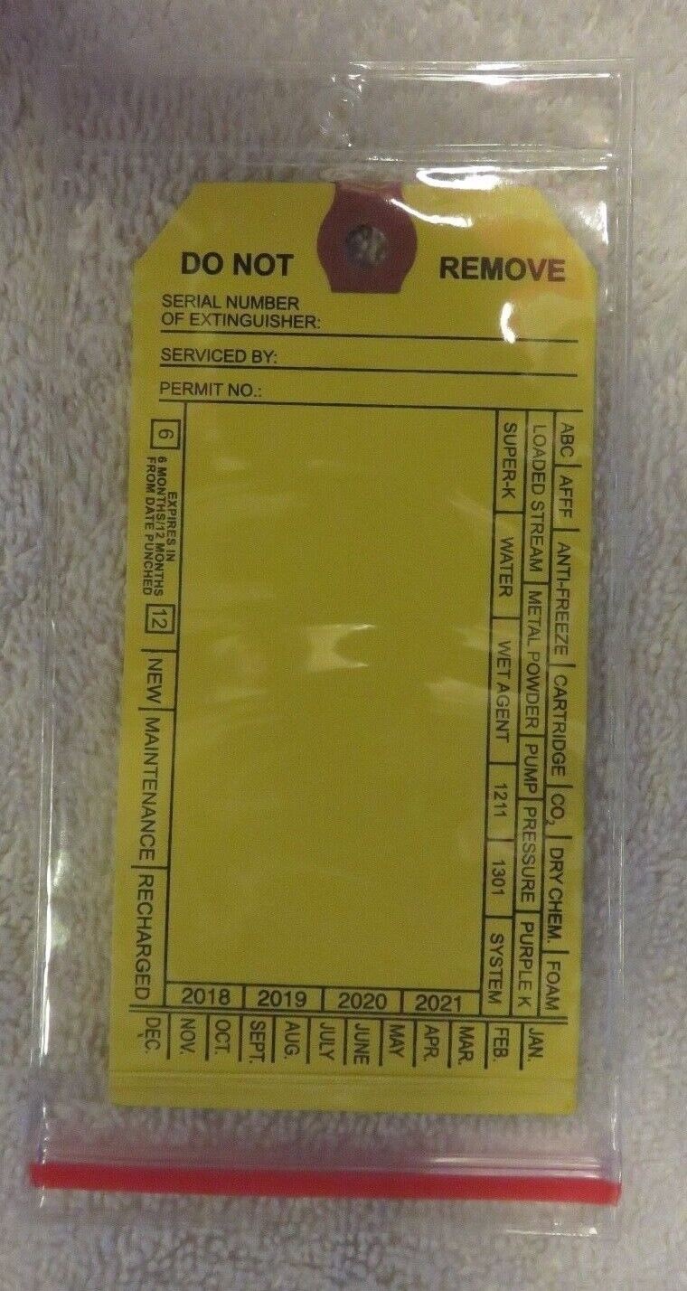 🔥🧯5 lot-H.D. RESEALABLE ZIP-LOCK FIRE EXTINGUISHER TAG COVERS 3 5/16″ X 6 3/4