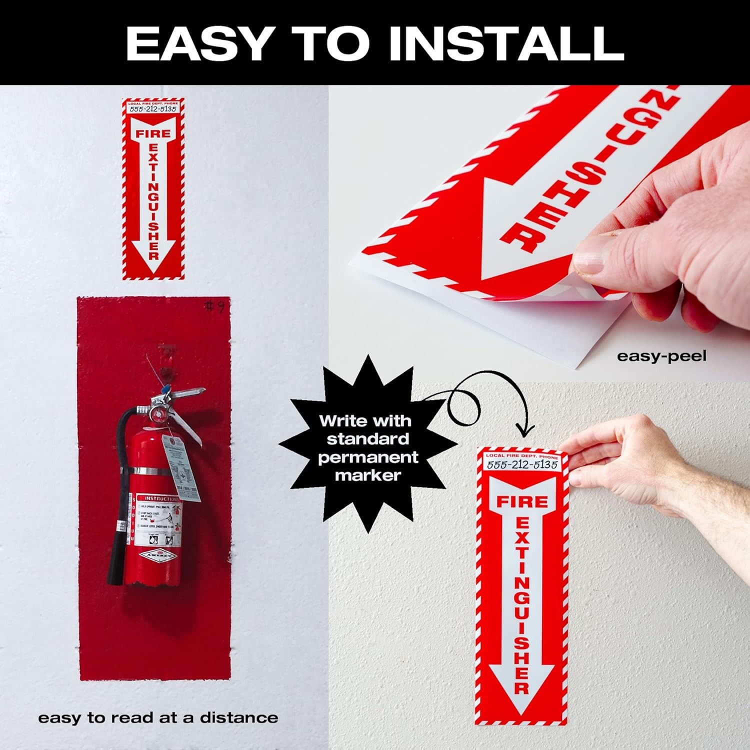 16 Pcs Fire Extinguisher Sign Stickers 4×12 Self Adhesive Decals Weather UV Prot