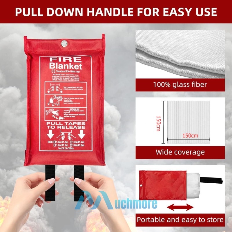 Large 59″x59″ Fire Blanket Fireproof Home Kitchen Office Car Emergency Safety