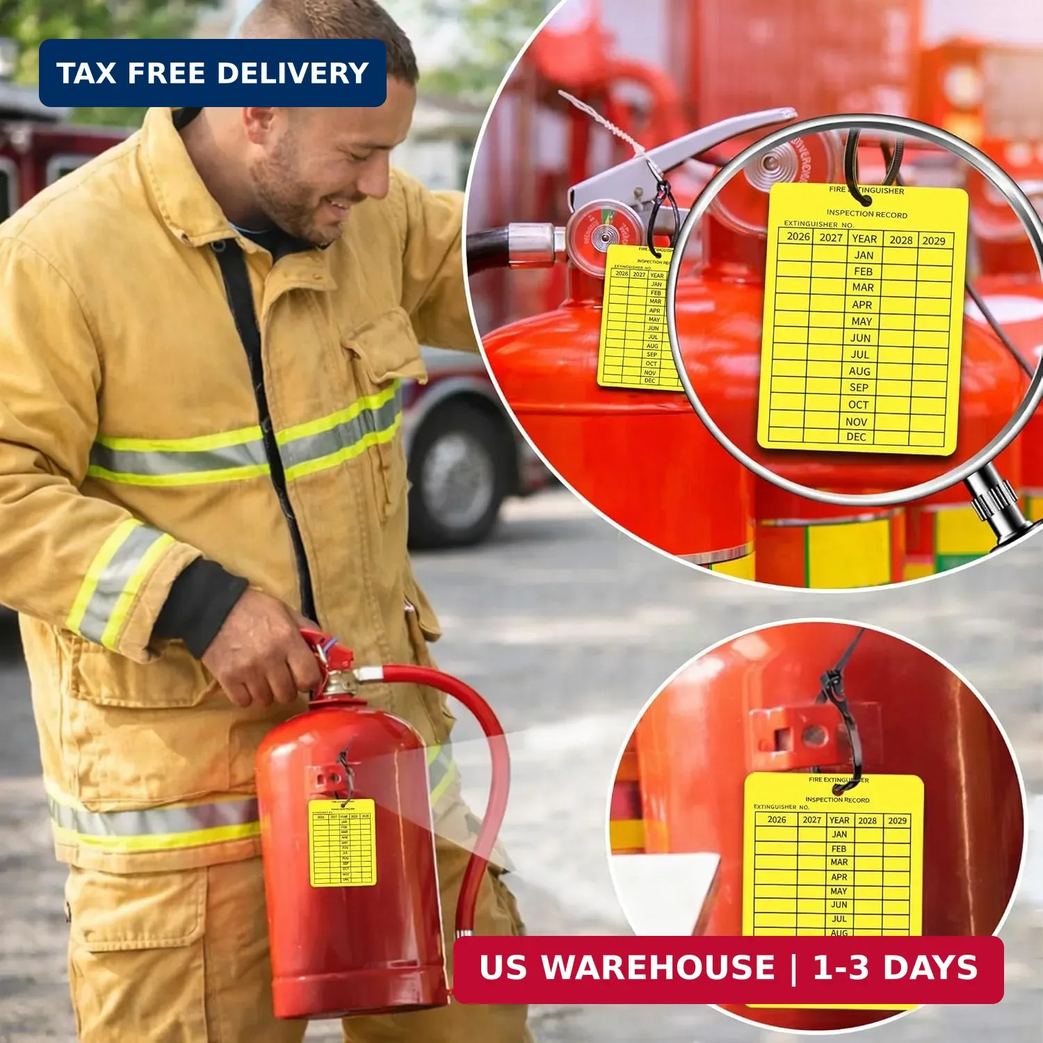50 Pack 4-Year Fire Extinguisher Monthly Inspection Tags, 2026-2029 Plastic Insp