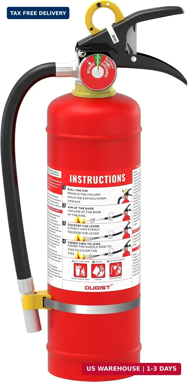 Ougist ABC Dry Chemical Fire Extinguisher, 5 lb – 2-A:10-B：C Rated for Home, Off