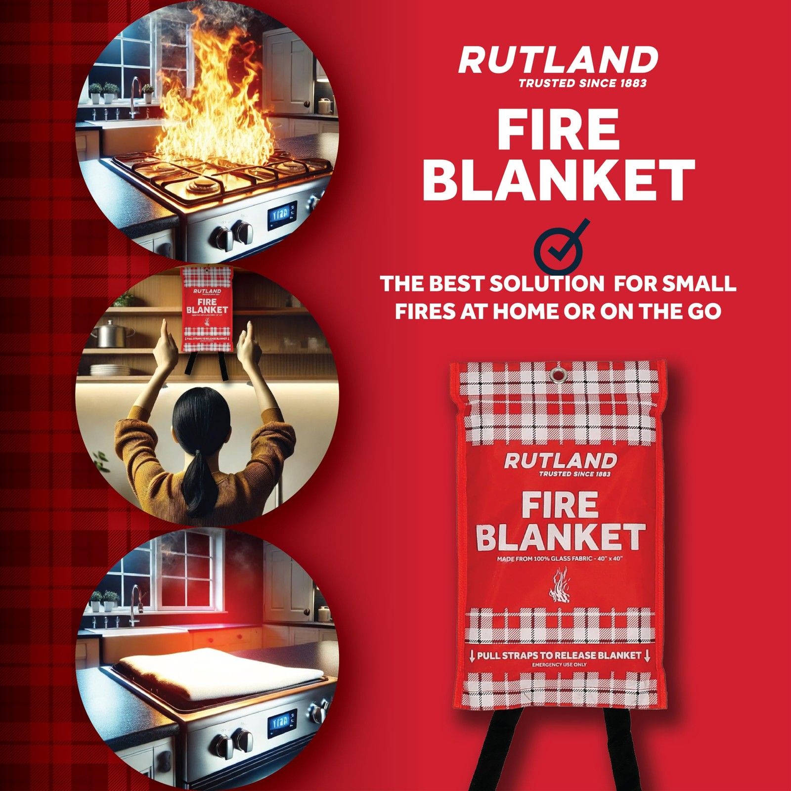 Rutland Fire Blanket for Home and Kitchen Emergency – 1 Pack, 40″ x 40″ – Fib…