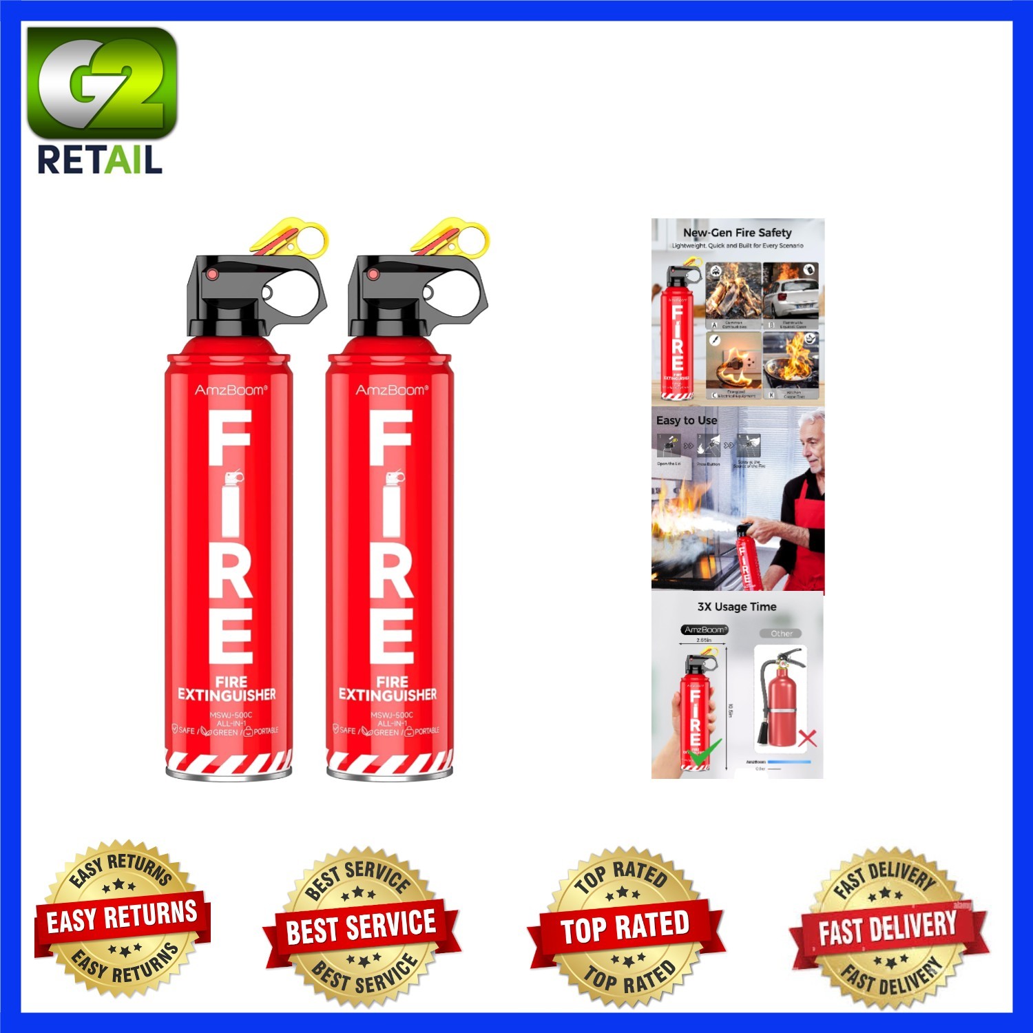 AmzBoom 2-Pack Fire Extinguisher for Home, Kitchen, Car, and Grill with Mount