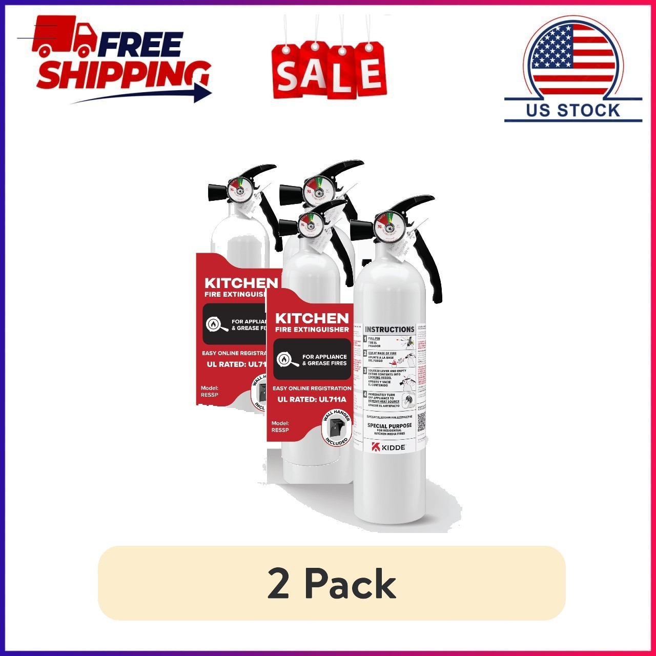 (2 pack) Kidde Fire Extinguisher for Kitchen, Residential, Single-Use, 711A