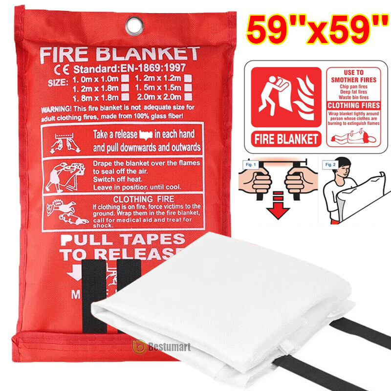 LARGE FIRE BLANKET 2-6Pack, 59”x59” Fiberglass Retardant Prepared Emergency