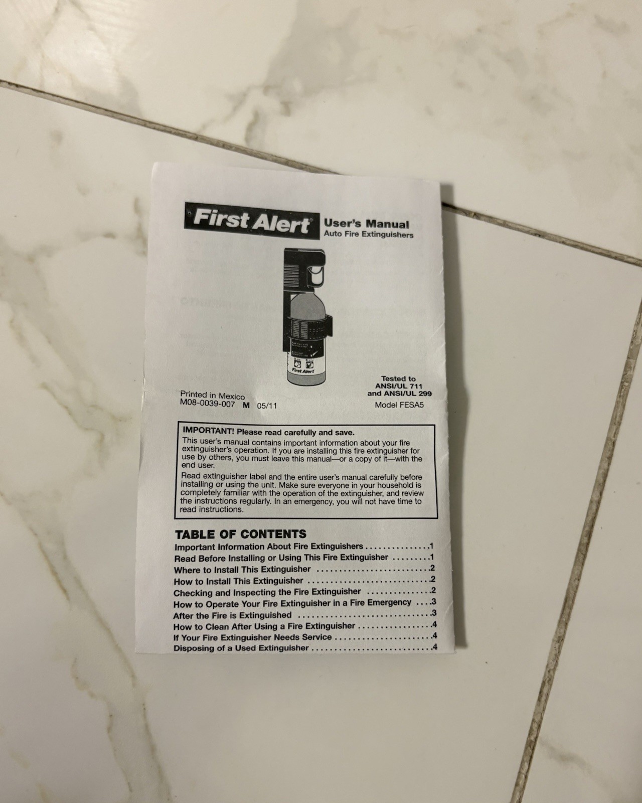 NIB First Alert Auto Dry Chemical Fire Extinguisher FESA5 UL RATED 5-B:C