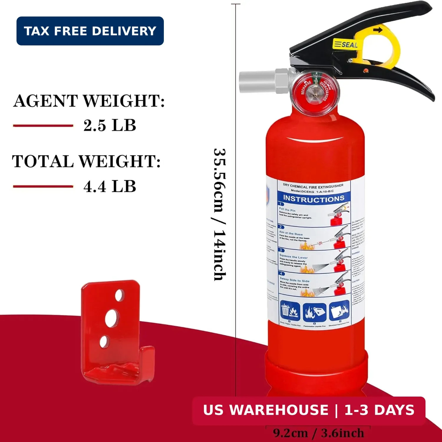2-Pack ABC Dry Chemical Fire Extinguisher, 2.5 lb 1A:10B:C Fire Extinguisher for