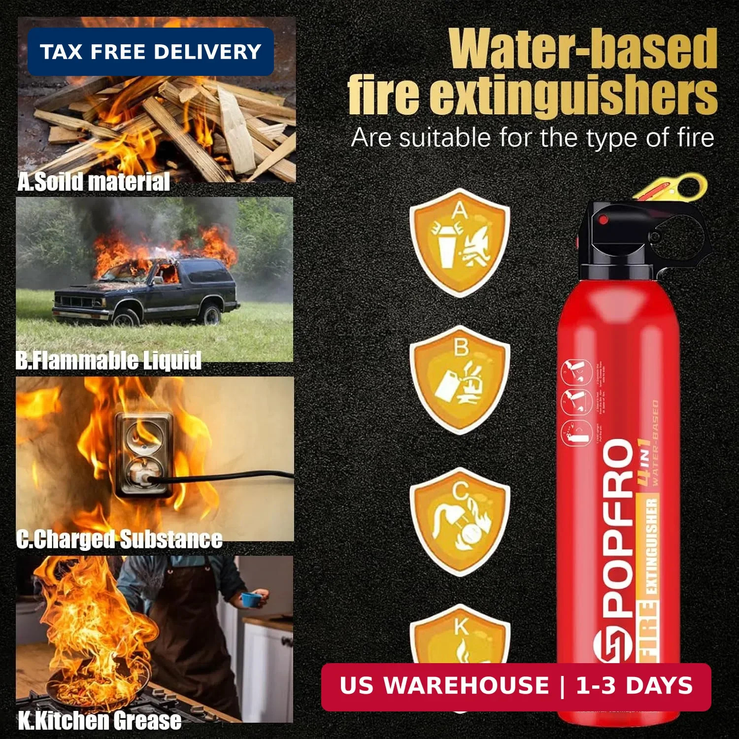 Portable Fire Extinguisher Small 4-in-1 Wall Mount Non-toxic Easy Clean
