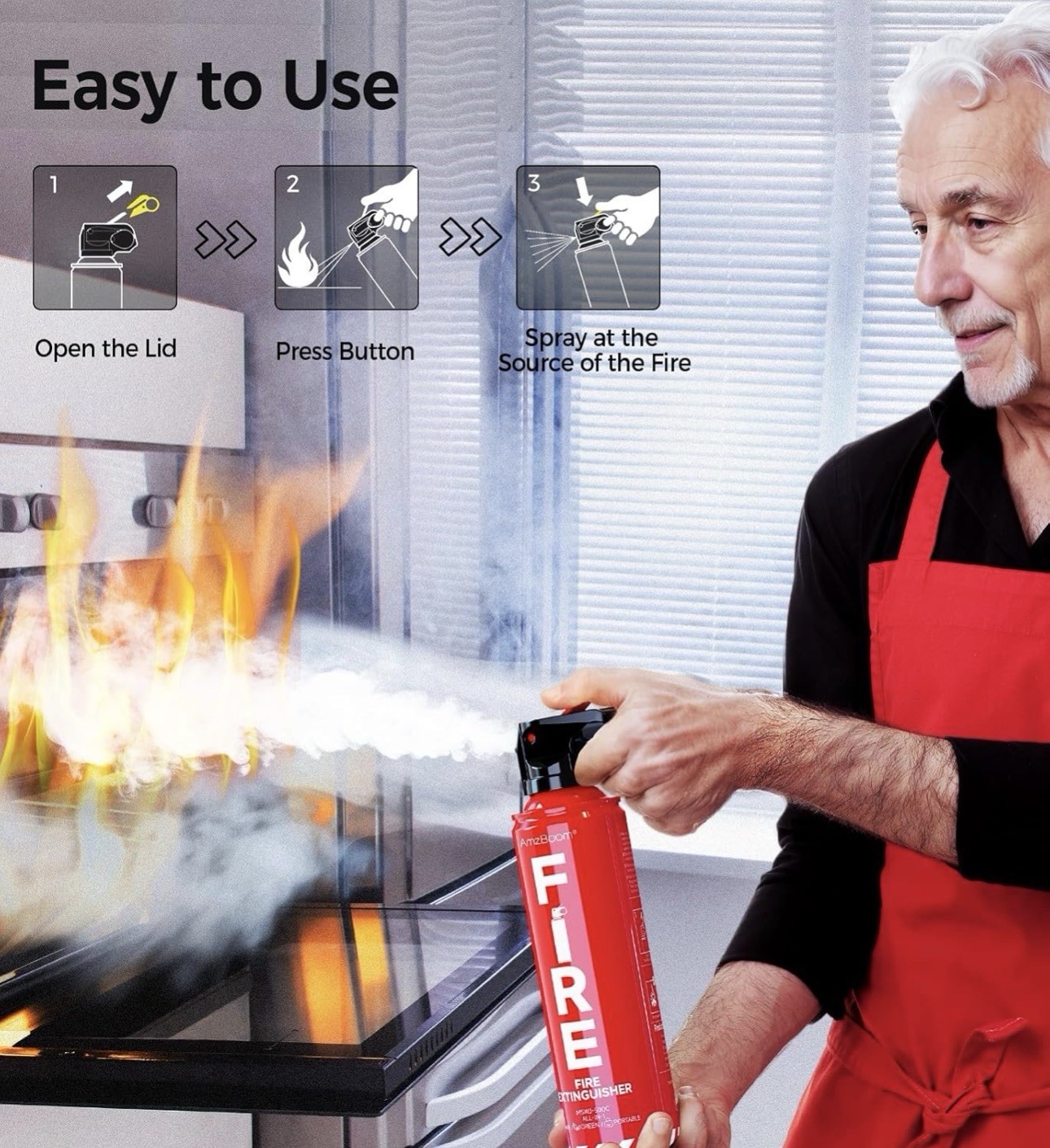 AmzBoom 2-Pack Fire Extinguisher for Home, Kitchen, Car, and Grill with Mount