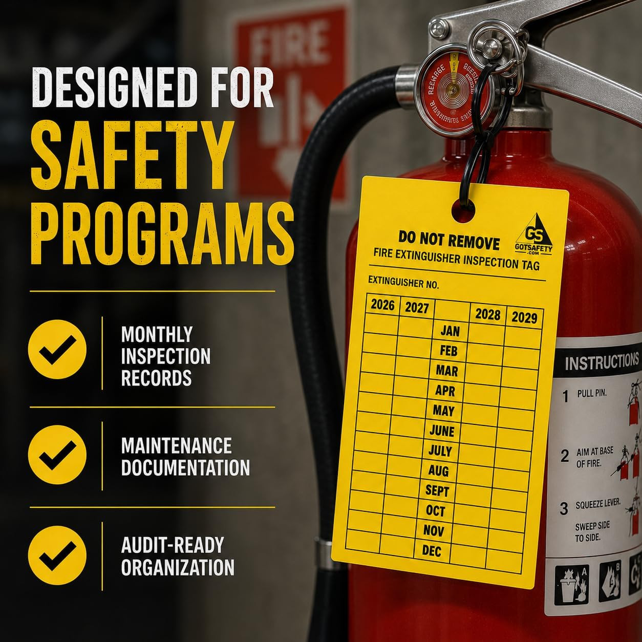 4 Year Fire Extinguisher Inspection Tags – [25 Pack] [2026-2029] Monthly Fire Ex