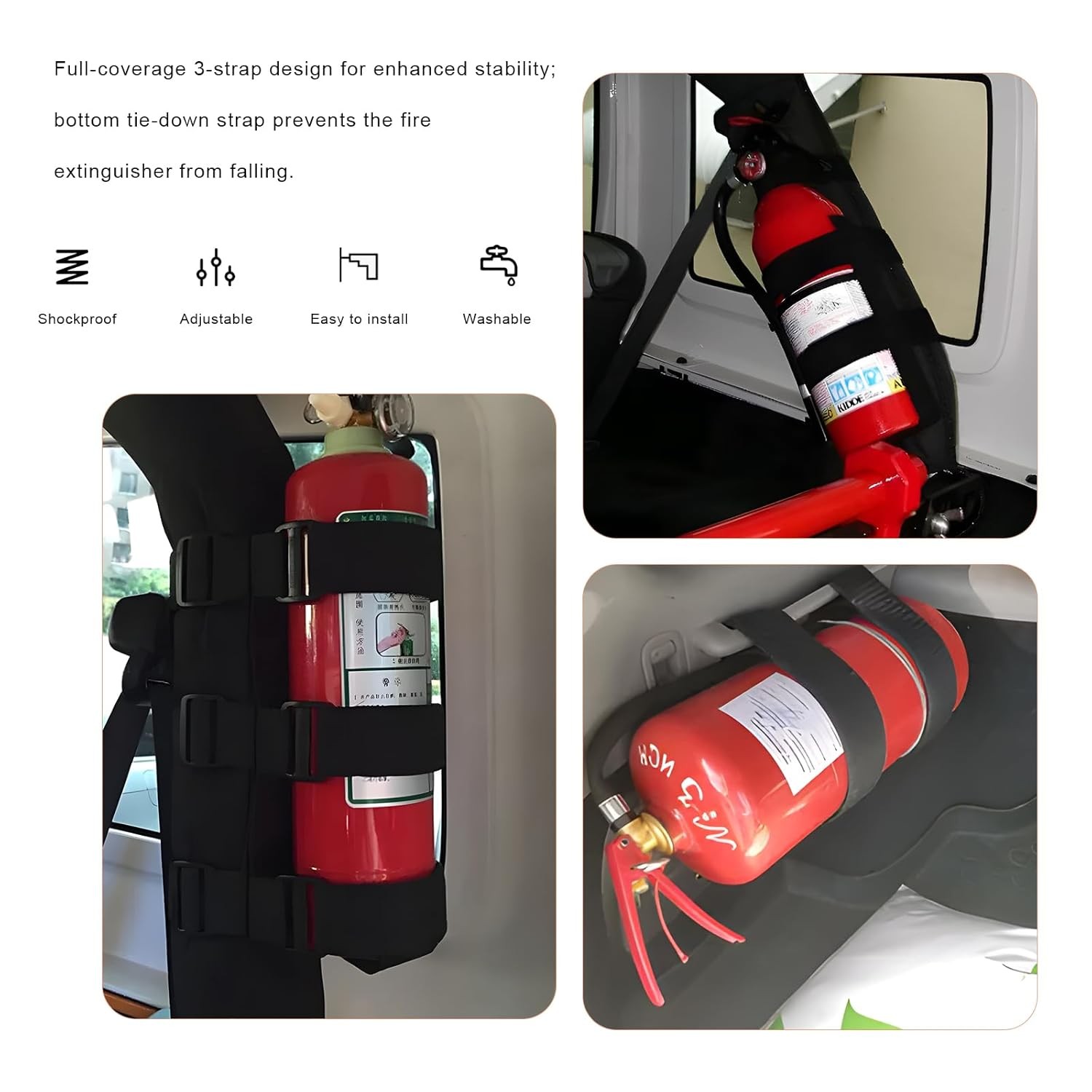 Fire Extinguisher Holder Roll Bar Mount Adjustable Bracket Strap Vehicle Car