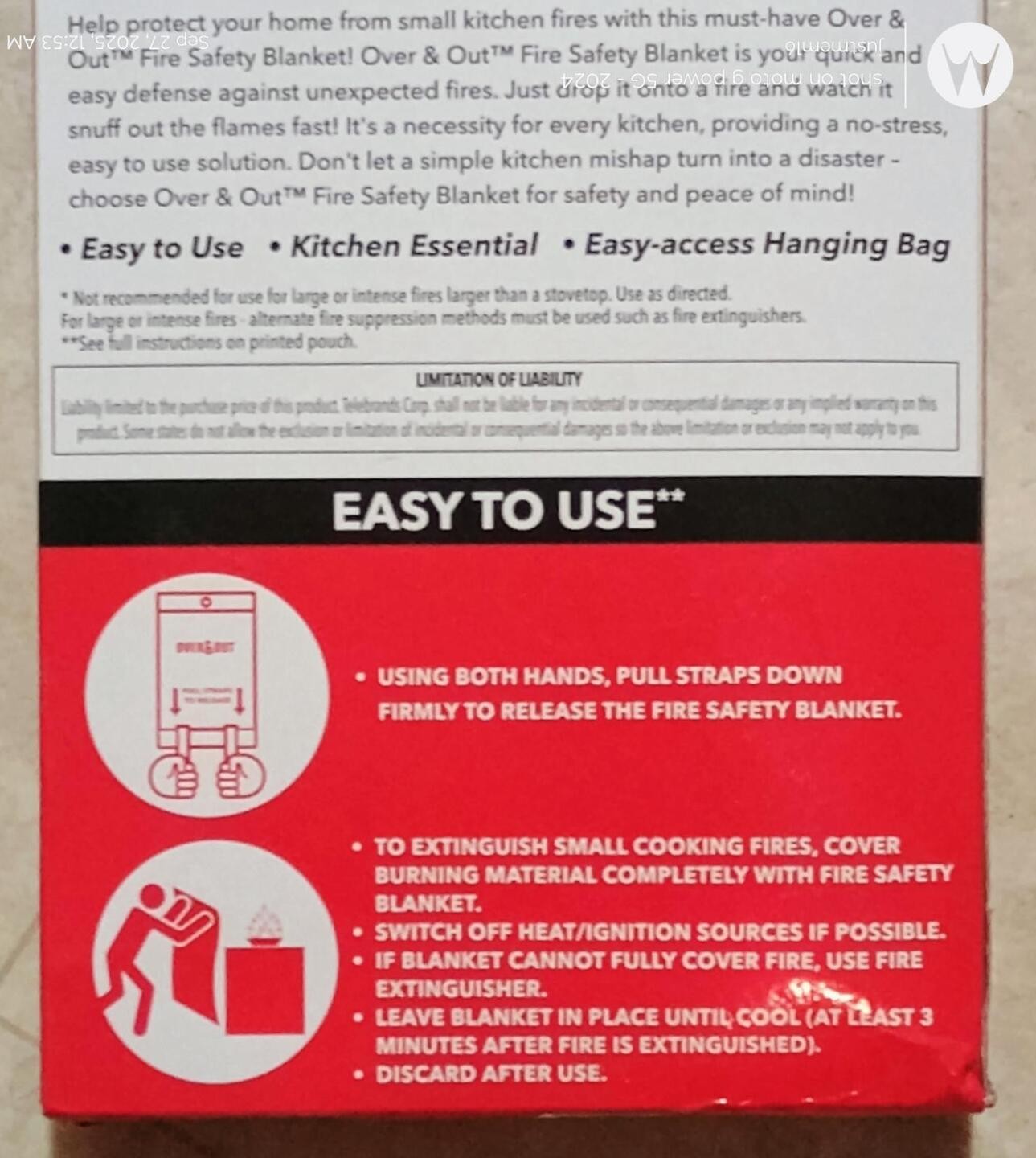 Fire Safety Blanket Over and Out (AS SEEN ON TV)