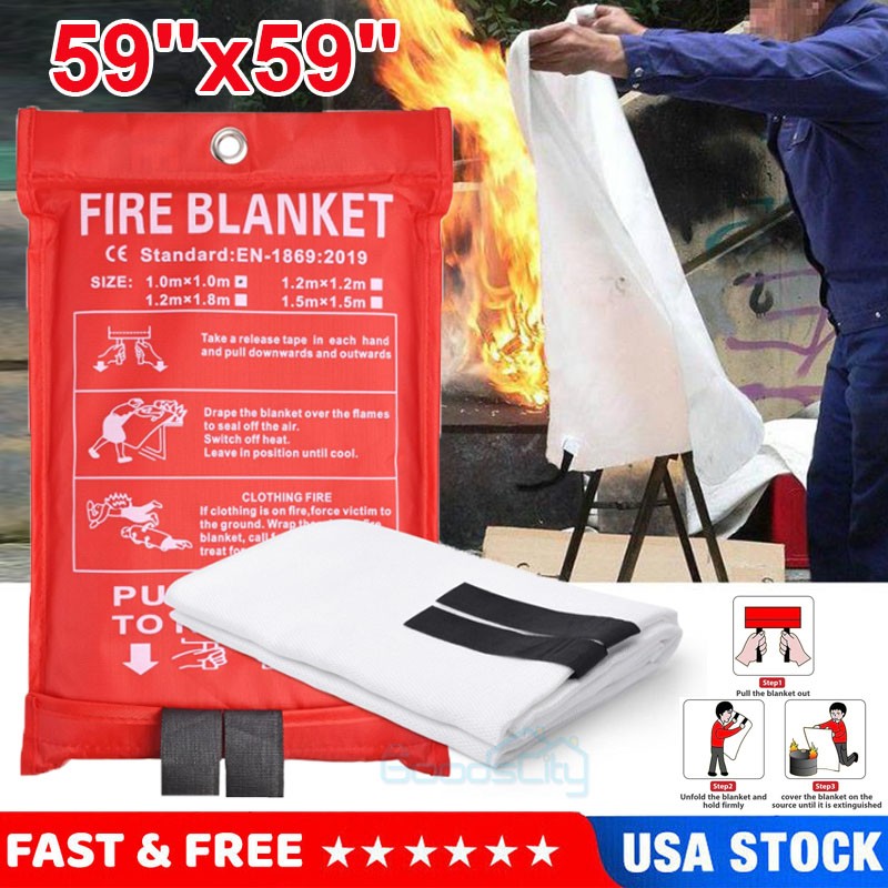 2-10PCS FIRE BLANKET Fiberglass Home Emergency Home Retardant Prepared 59”x59”