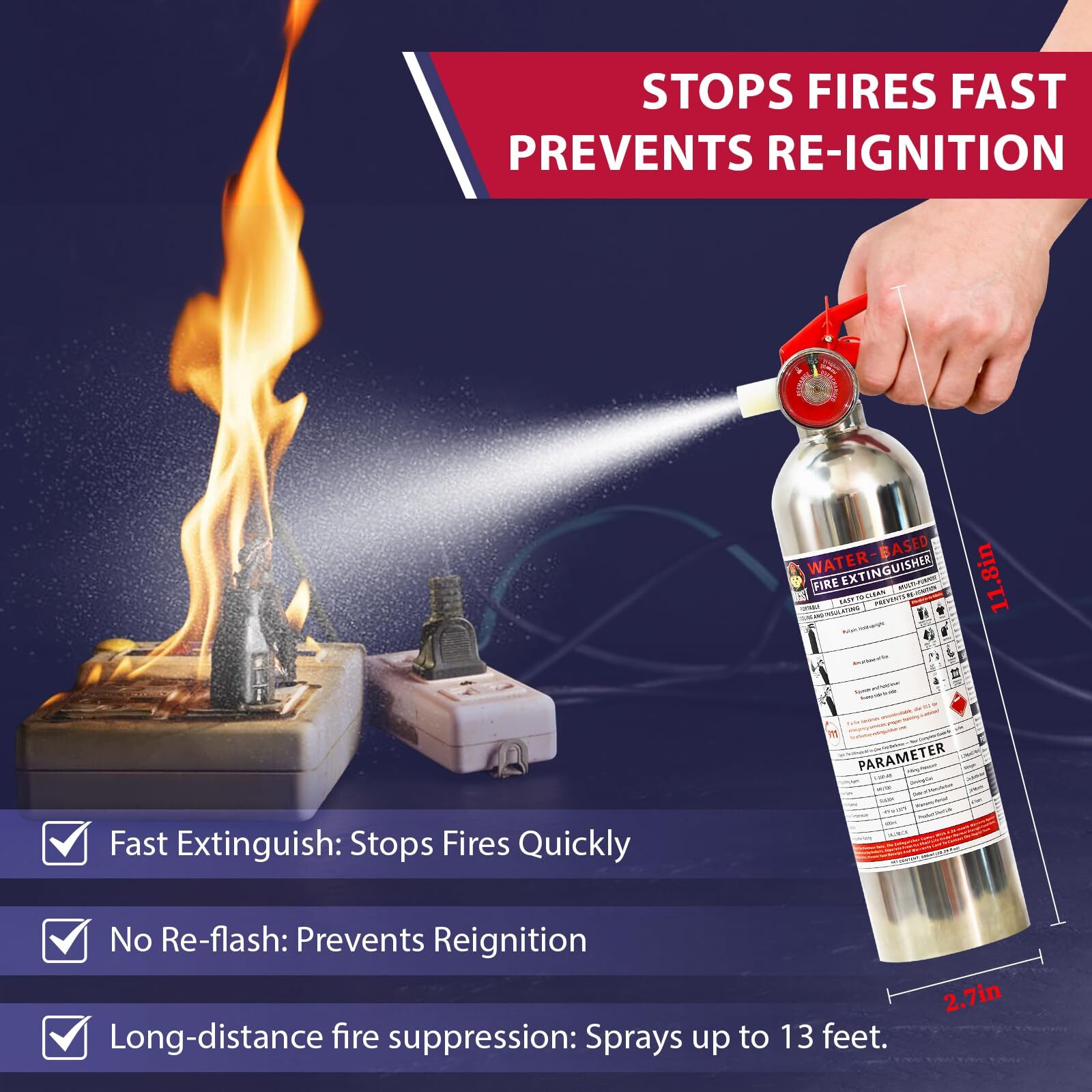 Ougist Portable Fire Extinguisher for Home with Mount, Non-Toxic Water-Based Fir