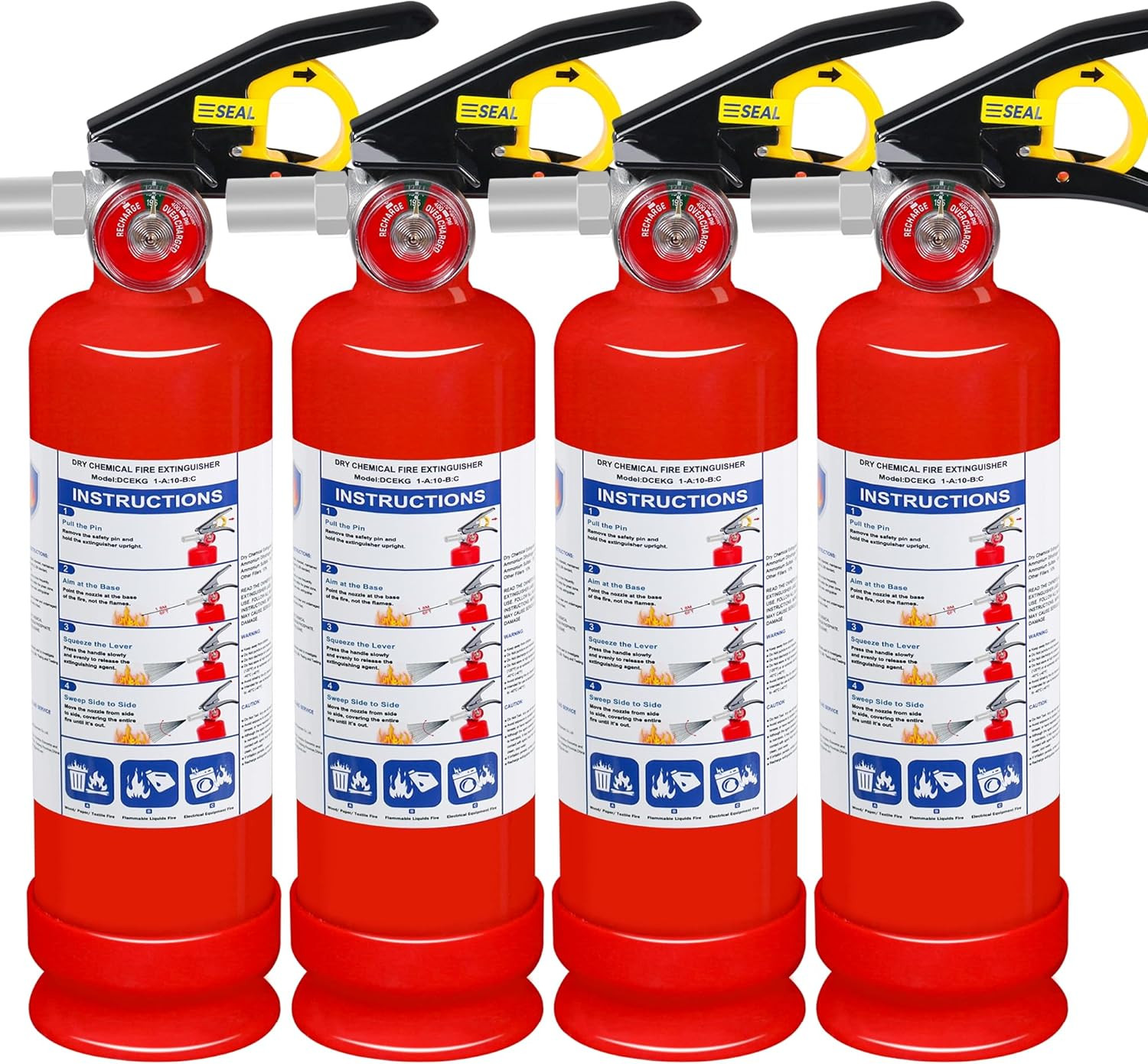 4-Pack ABC Dry Chemical Fire Extinguisher, 2.5 Lb 1A:10B:C Fire Extinguisher for