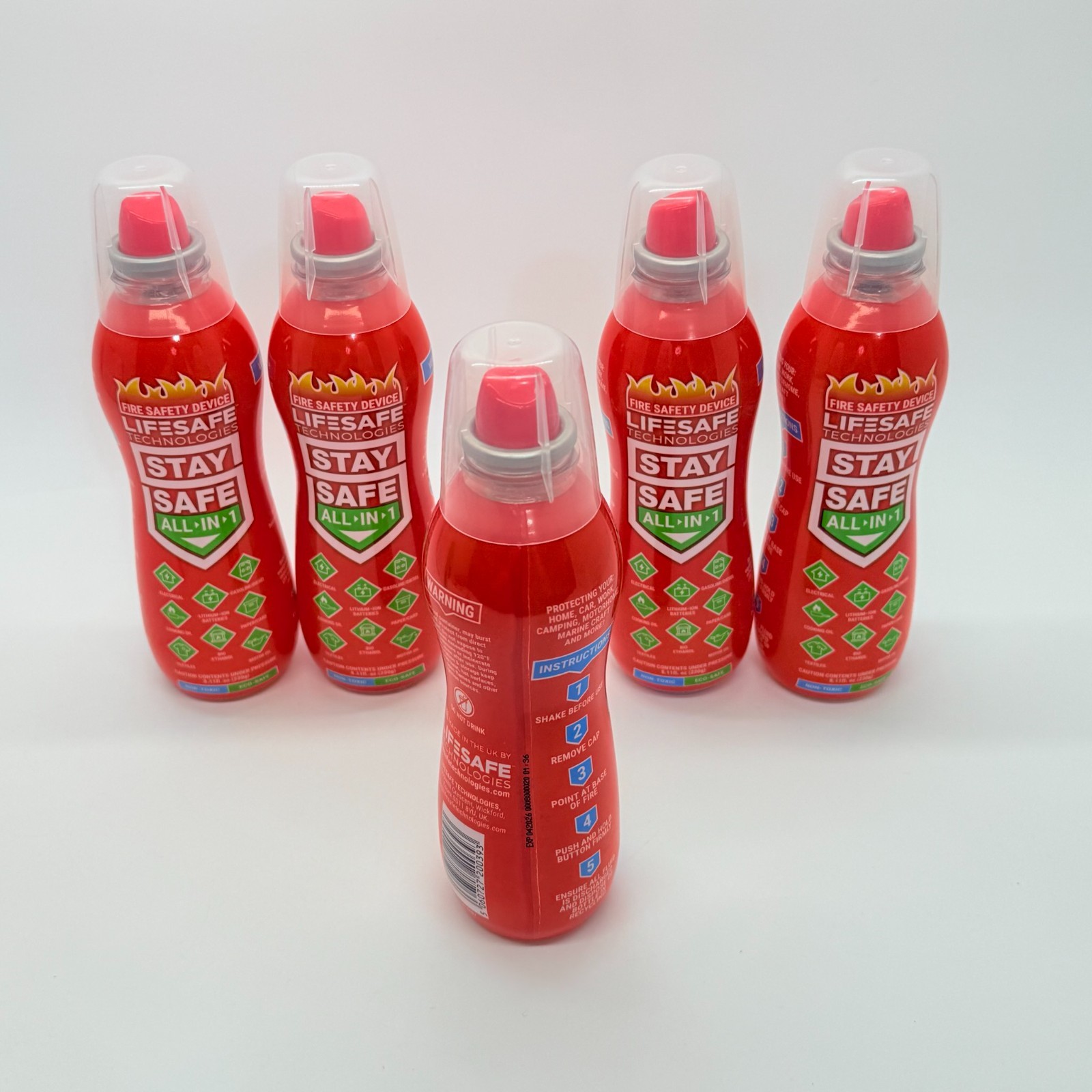5x LifeSafe StaySafe All-in-1 Portable Fire Extinguisher Spray For Home & Travel