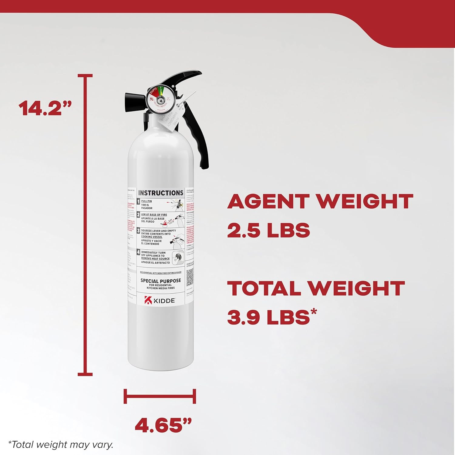 Home Kitchen Fire Extinguisher for Grease Fires, 3.9 lbs, Wall Mount Included