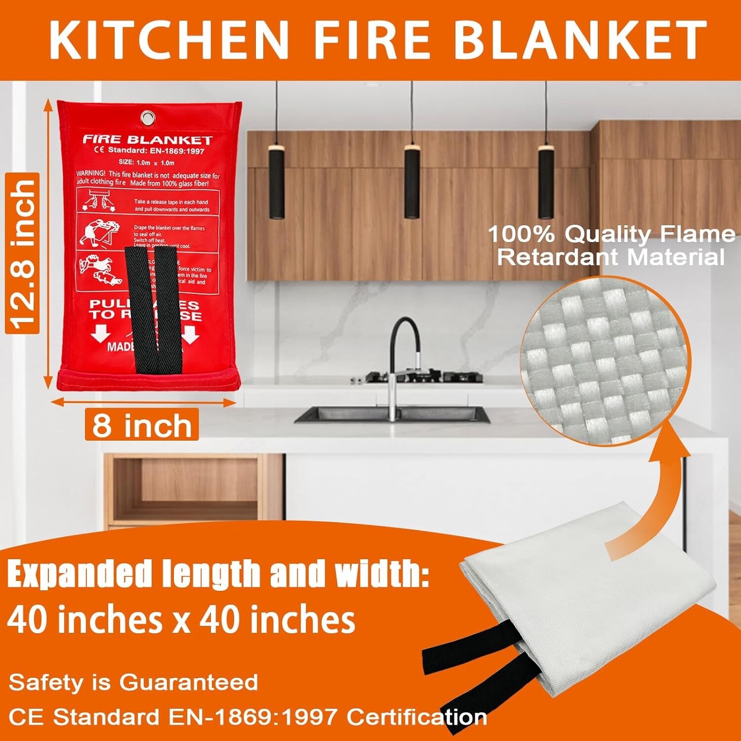 Fire Blanket for Home Safety, 1 Pack Emergency Fire Suppression Blankets