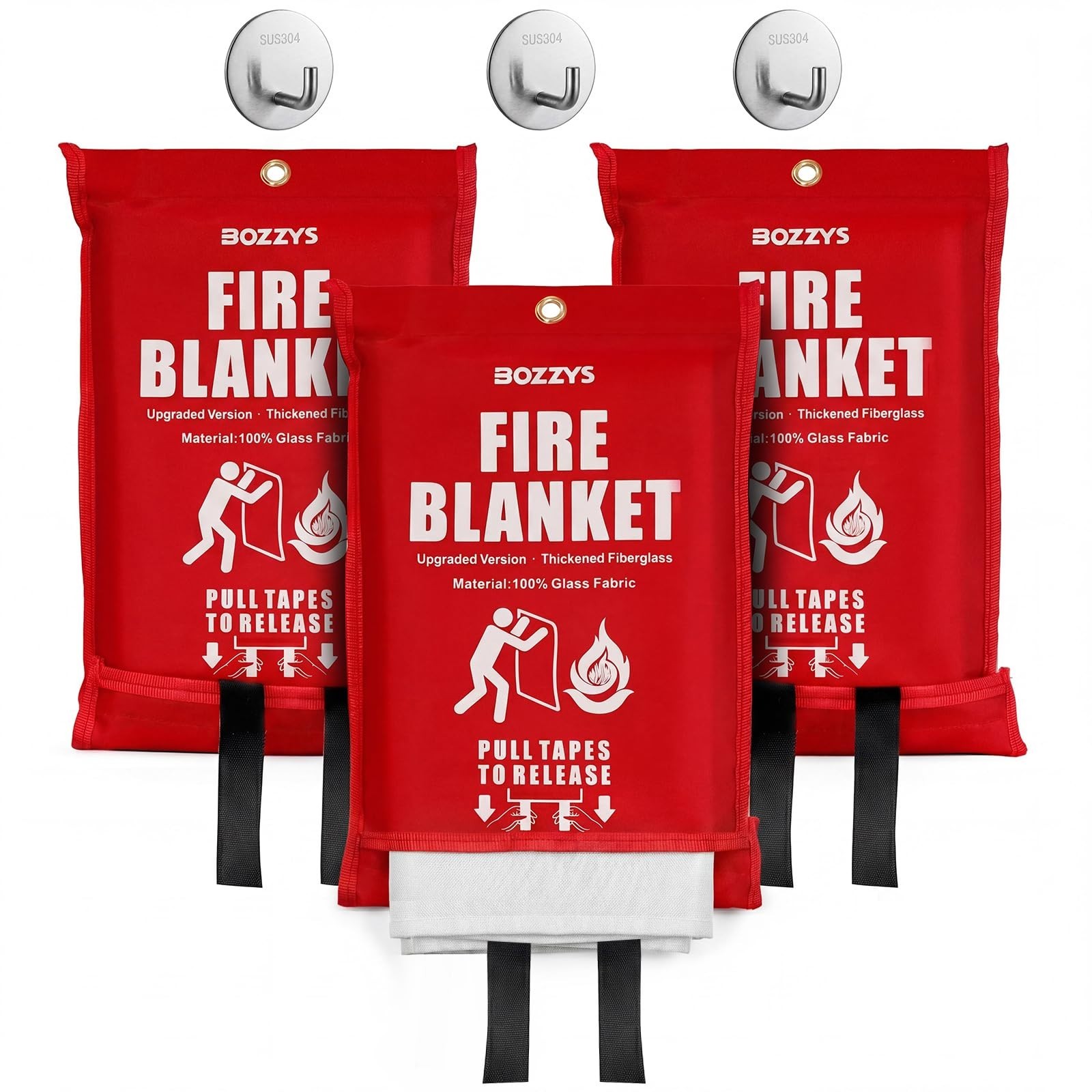 Emergency Fire Blanket 3-Pack | 40″x40″ Fiberglass Fire Suppression for Home & K