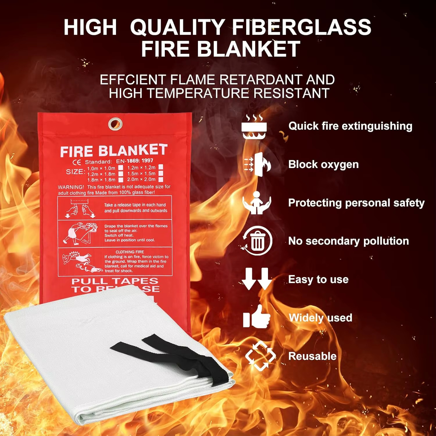 Fiberglass Fire Emergency Blanket – Flame Retardant Safety Cover for Survival