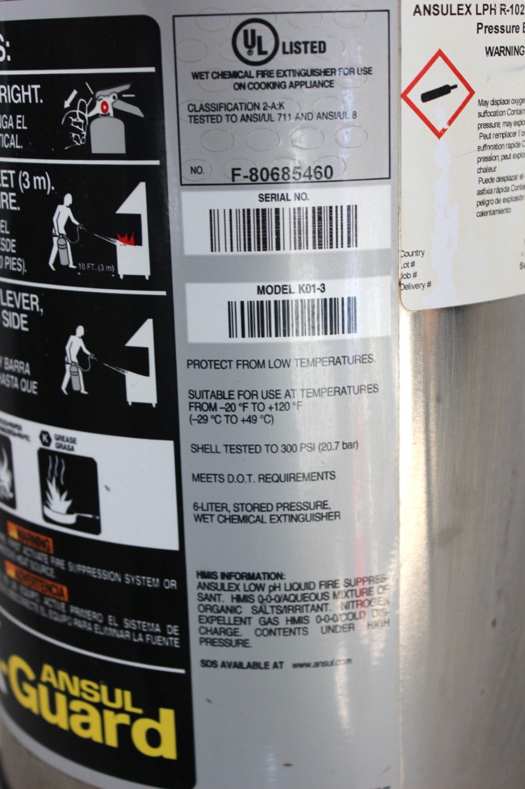 Ansul Sentry K-Guard Fire Extinguisher 6 Liter Class K (2022 model year)
